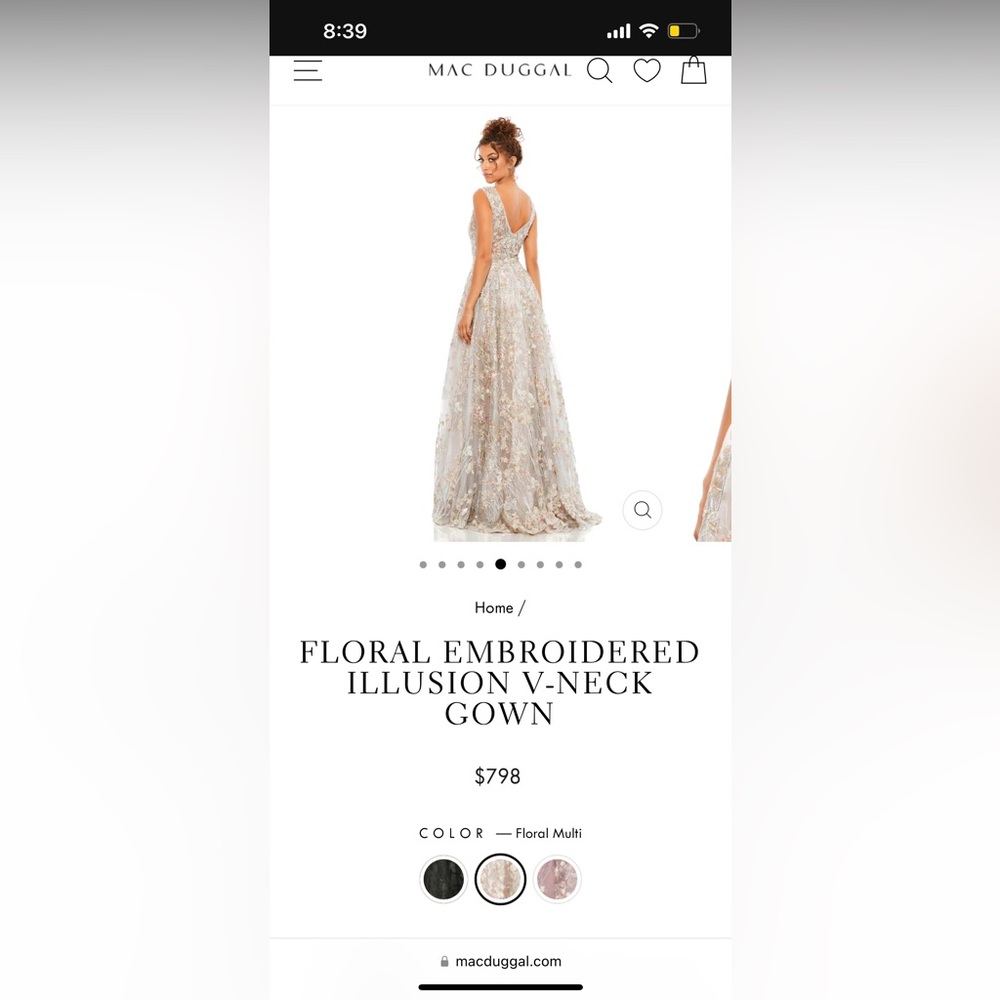 MAC DUGGAL FLORAL EMBROIDERED ILLUSION V-NECK GOWN